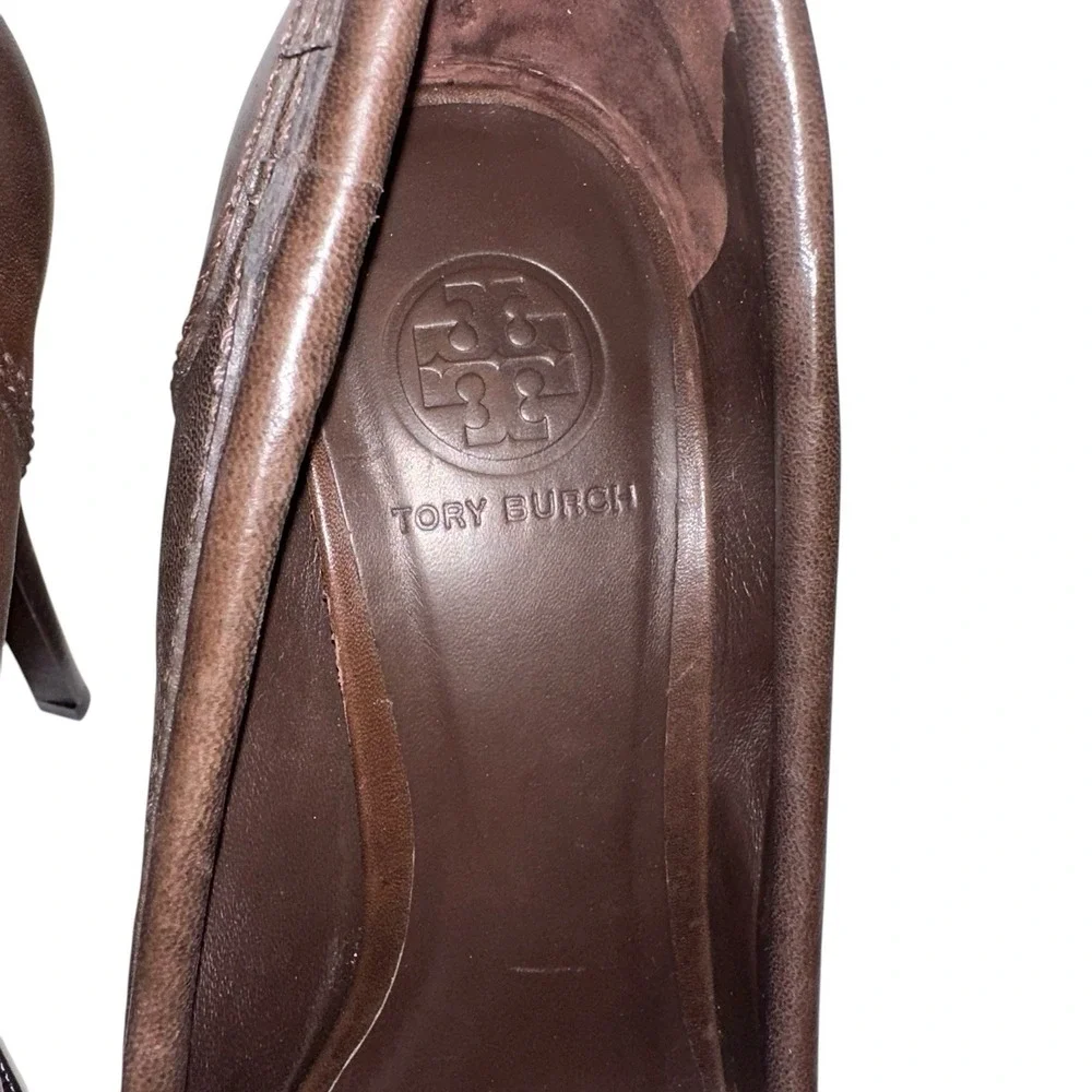 Tory Burch Nova Lamb Vegan Leather Platform Heels Pumps Women's Sz 10 Brown $325